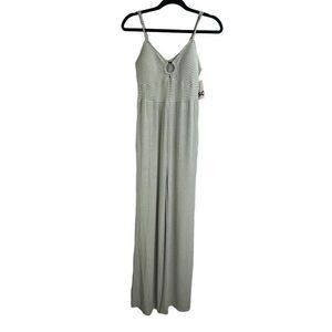 SO Kohl's White Green Stripe Spaghetti Strap O-Ring Jumpsuit Size S New